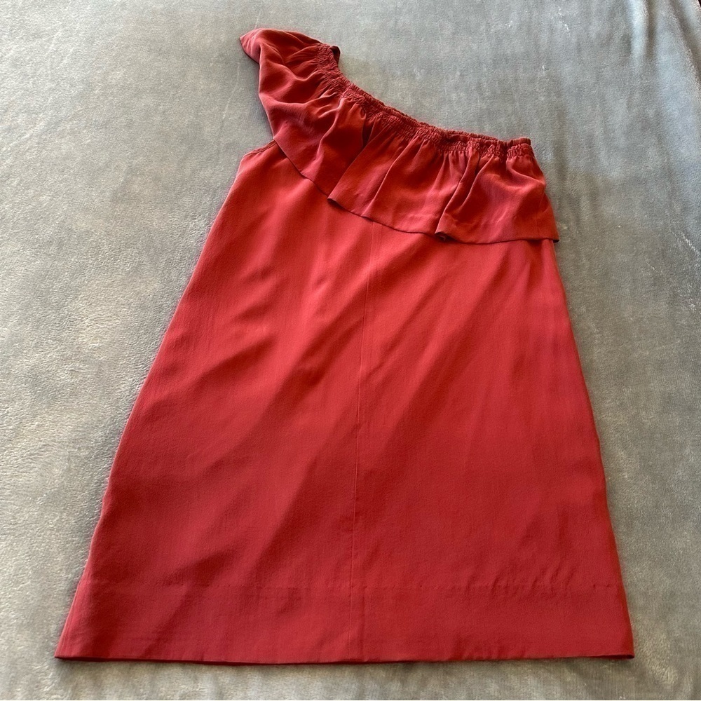 Madewell Silk One-Shoulder Burgundy Mini Dress Size 4 - Picture 12 of 13